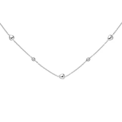 Halskette Collier Rundankerkette Kugeln & Herzen 925 Silber rhodiniert 42-45cm