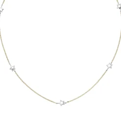 Halskette Collier Sterne 375 Gelbgold & Weißgold Rundankerkette 38-43cm bicolor