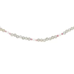 Halskette Kette aus Labradorit und Turmalin 43cm Edelsteinkette hallgrau-rosa