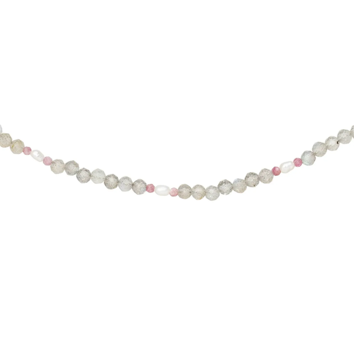 Halskette Kette aus Labradorit und Turmalin 43cm Edelsteinkette hallgrau-rosa