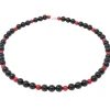 Halskette Kette aus Onyx & Koralle & 925 Silber, schwarz-rot