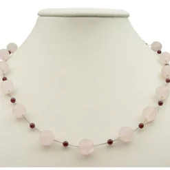 Halskette Kette Collier aus Rosenquarz & Granat & 925 Silber rose weinrot