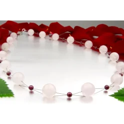 Halskette Kette Collier aus Rosenquarz & Granat & 925 Silber rose weinrot