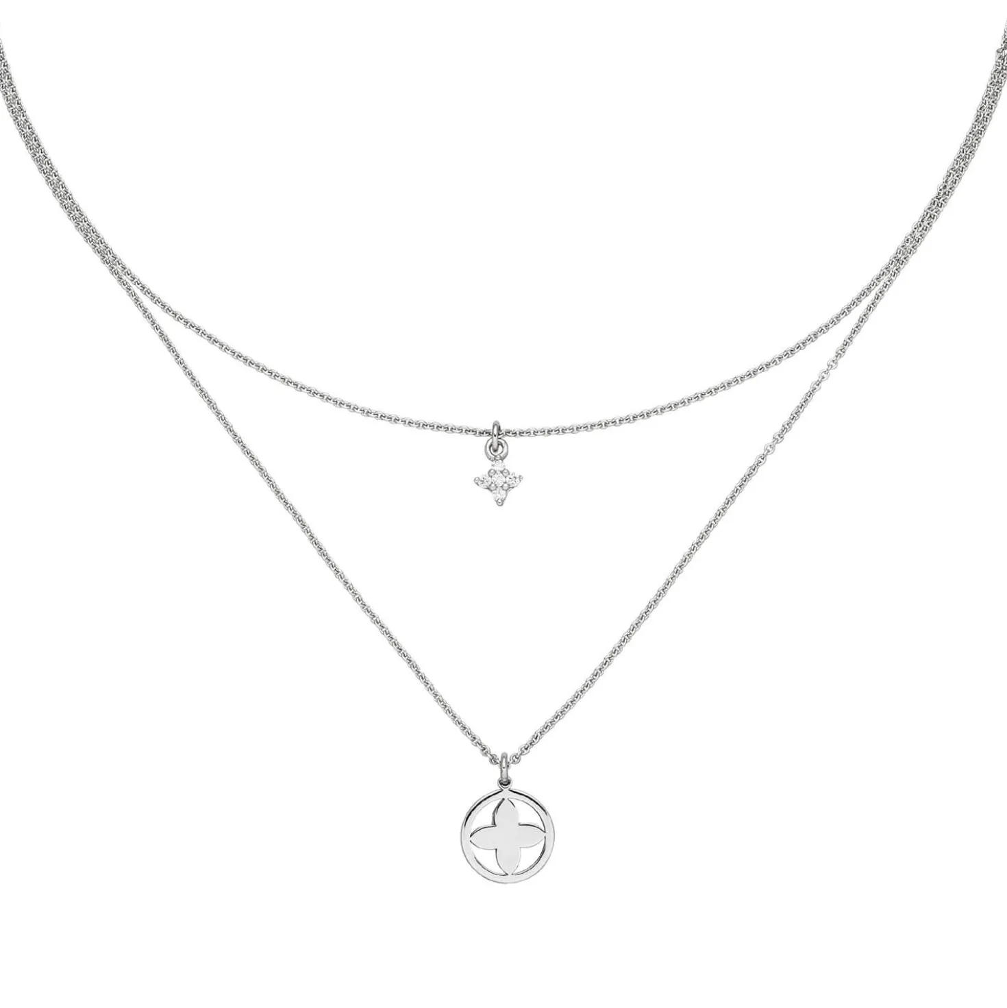 Halskette mit 2 Anhänger Blume 925 Silber 5 Zirkonia 44cm Collier 2-reihig