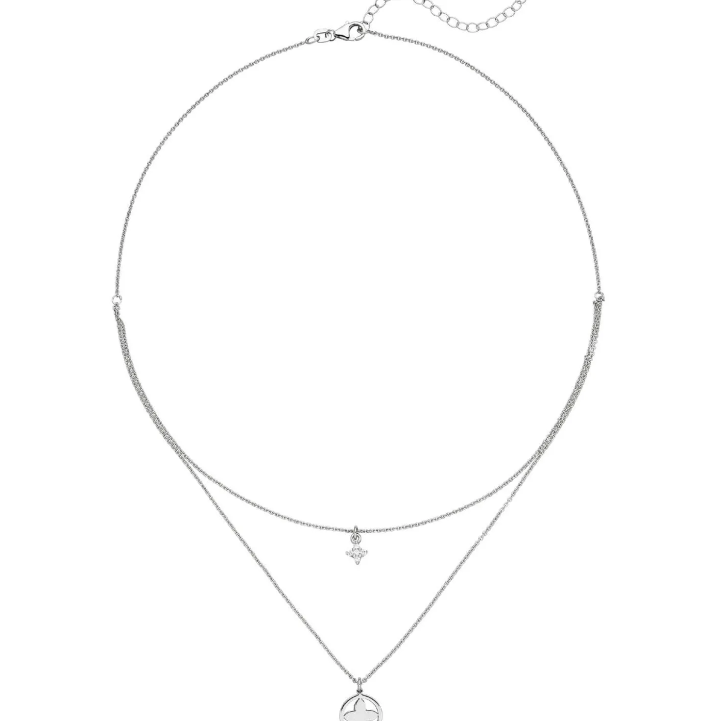 Halskette mit 2 Anhänger Blume 925 Silber 5 Zirkonia 44cm Collier 2-reihig