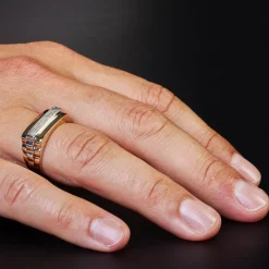 Herrenring aus 585 Gold Gelbgold mit Streifen aus 585 Weißgold Ring für Männer