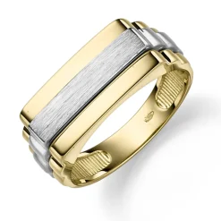 Herrenring aus 585 Gold Gelbgold mit Streifen aus 585 Weißgold Ring für Männer