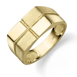 Herrenring flach aus 585 Gold Gelbgold Ring für Männer 4 Rechtecke