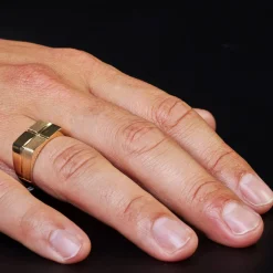Herrenring flach aus 585 Gold Gelbgold Ring für Männer 4 Rechtecke
