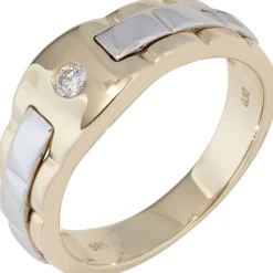 Herrenring Ring aus 585 Gold Gelbgold & Weißgold mit Diamant 0.1Ct Brillant