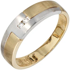 Herrenring Ring Diamanten 0.08Ct Brillanten 585 Gold Gelb Weiß