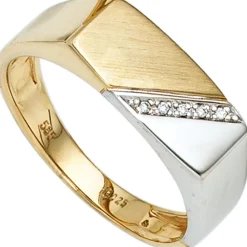 Herrenring Ring mit 5 Diamanten 0.02Ct Brillanten 585 Gold Gelbgold Weißgold