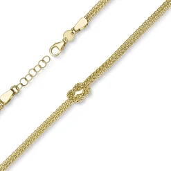 Himbeer Armband 2-reihig See-Knoten Kreuzknoten aus 585 Gold Gelbgold 19cm