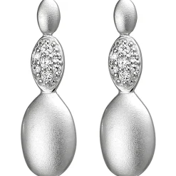 Hängerstecker Ohrstecker aus 925 Silber matt mit 14 Zirkonia Ohrringe Ohrschmuck