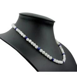 Kette aus echtem Mondstein & Lapis-Lazuli & 925 Silber Edelsteinkette für Damen