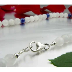 Kette aus echtem Mondstein & Lapis-Lazuli & 925 Silber Edelsteinkette für Damen