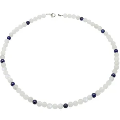 Kette aus echtem Mondstein & Lapis-Lazuli & 925 Silber Edelsteinkette für Damen