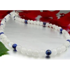 Kette aus echtem Mondstein & Lapis-Lazuli & 925 Silber Edelsteinkette für Damen
