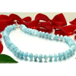 Kette Collier aus echtem Aquamarin, Linsen glatt, hellblau, 48cm