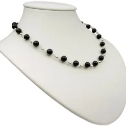 Kette Collier aus echtem Onyx schwarz klassisch Onyxkette Halsschmuck Damen