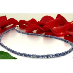 Kette Collier aus echtem Saphir & 925 Silber Edelsteinkette blau dunkelblau