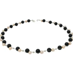 Kette Collier aus echten Perlen & Onyx, rose schwarz, für Damen