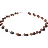 Kette Collier aus Koralle & Onyx, rot-braun schwarz, Halskette, Damen