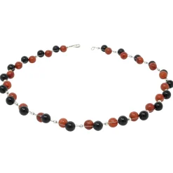 Kette Collier aus Koralle & Onyx, rot-braun schwarz, Halskette, Damen