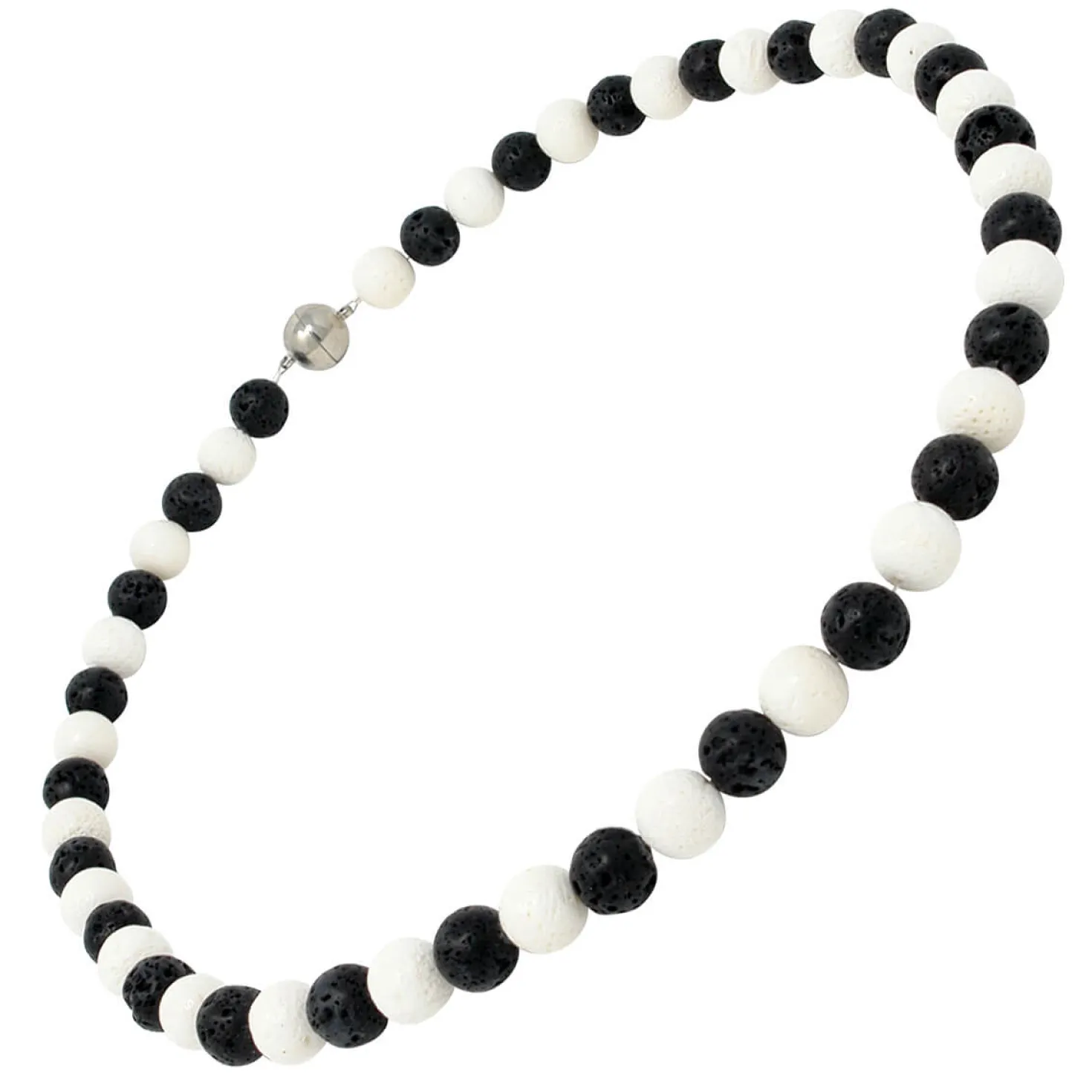 Kette Collier aus Lava & Koralle schwarz weiß, Halskette Damen