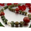Kette Collier aus Rhyolith & Rot-Jaspis & Perlen & 925 Silber