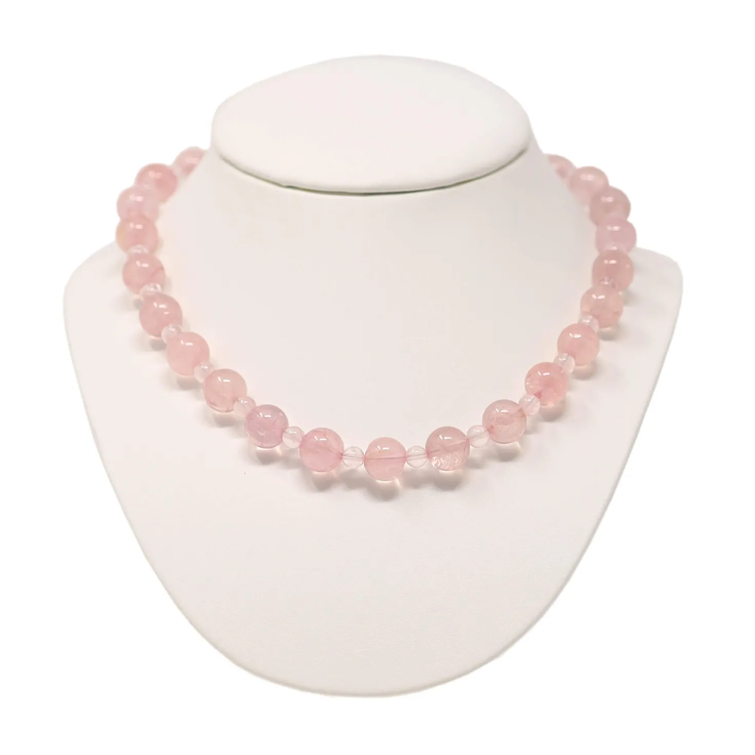 Kette Collier aus Rosenquarz Kugelkette Edelsteine zart rose 925 Silber 48cm