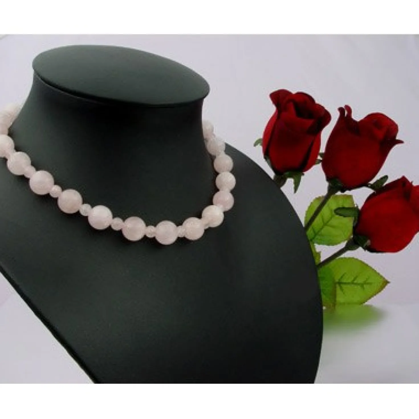 Kette Collier aus Rosenquarz Kugelkette Edelsteine zart rose 925 Silber 48cm