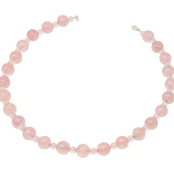Kette Collier aus Rosenquarz Kugelkette Edelsteine zart rose 925 Silber 48cm