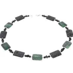 Kette Collier aus Rubin-Zoisit & Lava & Onyx schwarz-grün 925 Silber Halskette