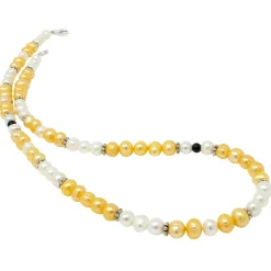 Kette Collier aus Süßwasser Perlen Multicolor aprikose creme-weiß schwarz 49cm