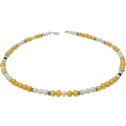 Kette Collier aus Süßwasser Perlen Multicolor aprikose creme-weiß schwarz 49cm