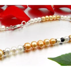 Kette Collier aus Süßwasser Perlen Multicolor aprikose creme-weiß schwarz 49cm