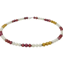 Kette Collier aus Süßwasser Perlen Multicolor creme-weiß gold pflaume bunt 49cm