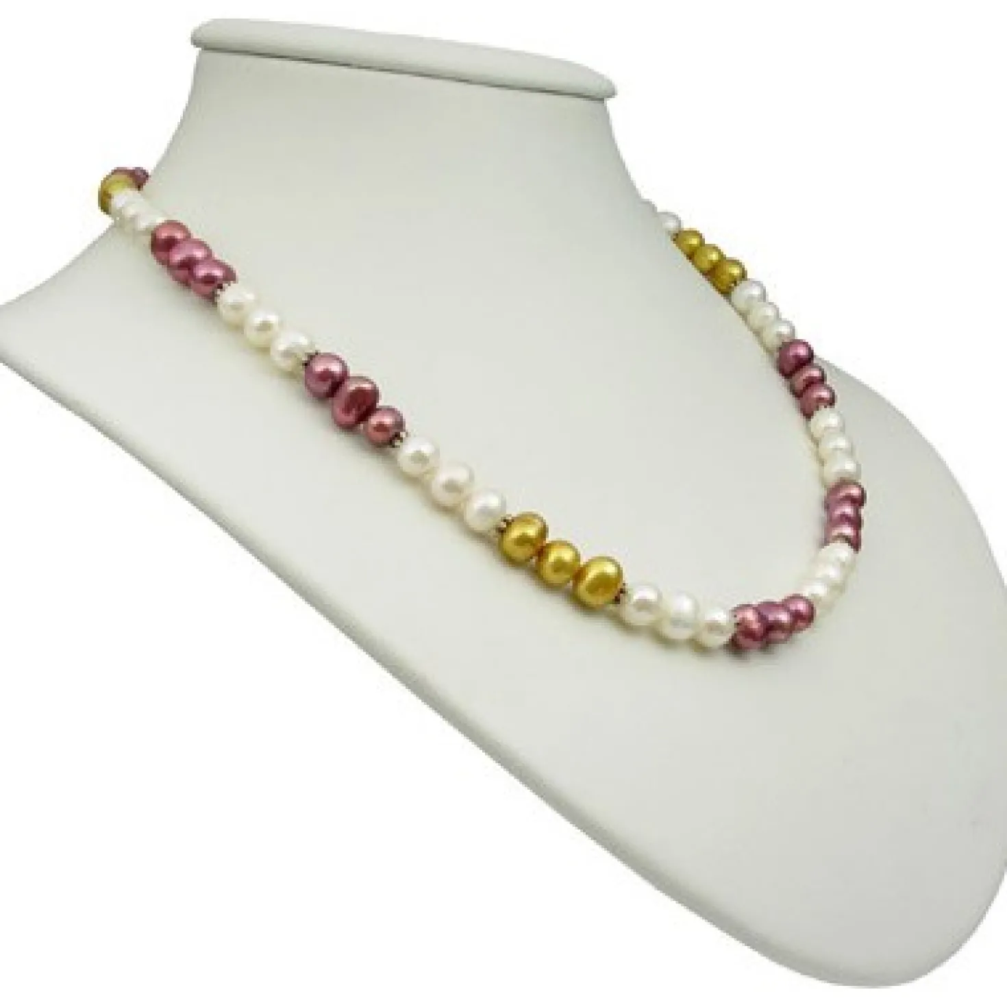 Kette Collier aus Süßwasser Perlen Multicolor creme-weiß gold pflaume bunt 49cm