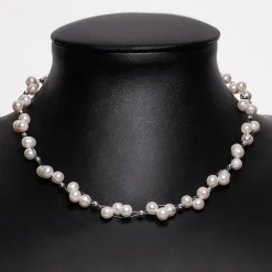 Kette Collier aus Süßwasser Perlen, 3-reihig, creme-weiß, Perlenkette
