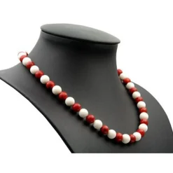 Kette Collier aus weißen & roten Korallen Magnet Korallenkette Halskette Damen