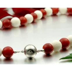 Kette Collier aus weißen & roten Korallen Magnet Korallenkette Halskette Damen