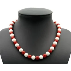 Kette Collier aus weißen & roten Korallen Magnet Korallenkette Halskette Damen