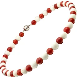 Kette Collier aus weißen & roten Korallen Magnet Korallenkette Halskette Damen