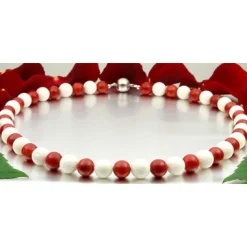 Kette Collier aus weißen & roten Korallen Magnet Korallenkette Halskette Damen