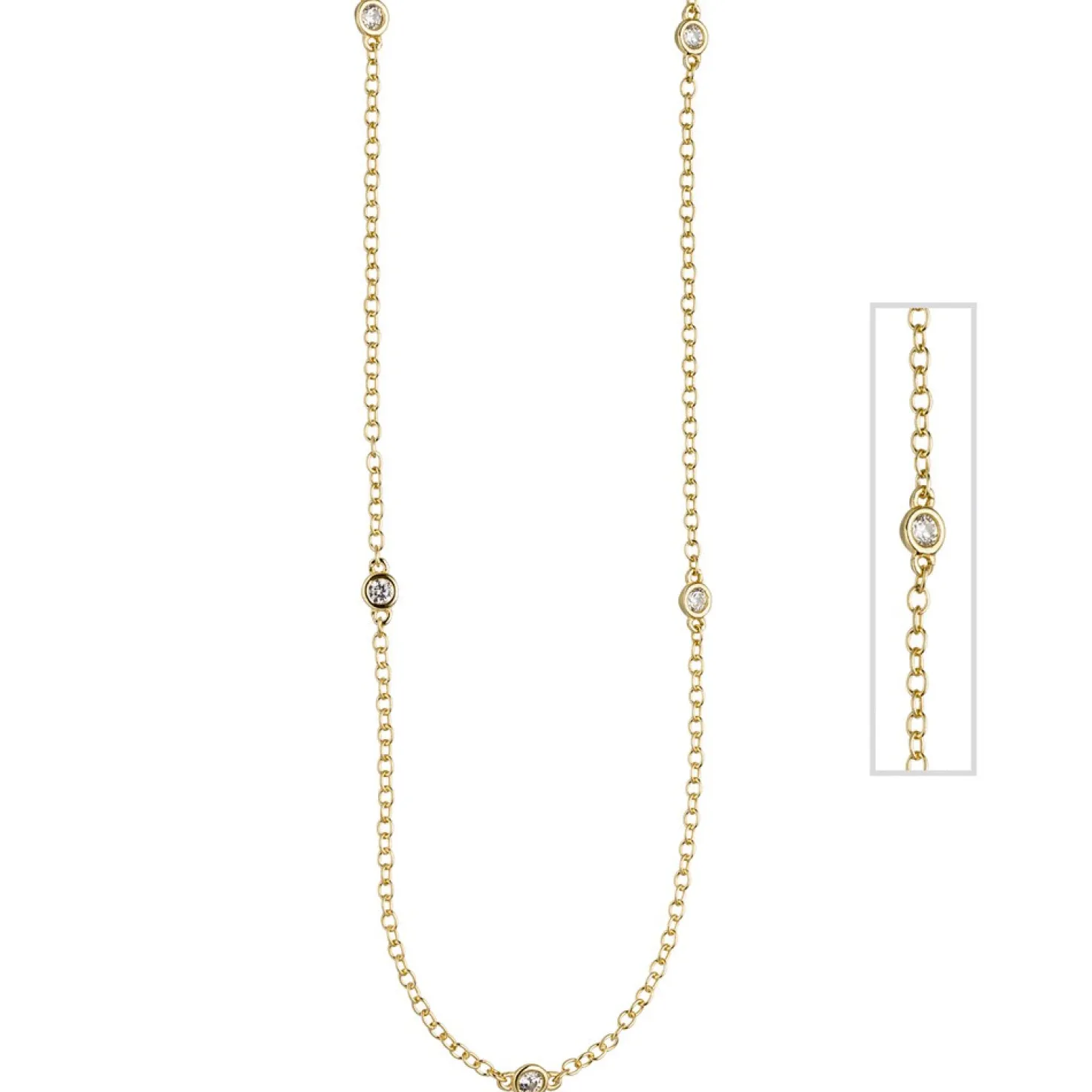 Kette Collier Halskette aus 925 Silber vergoldet mit 7 Zirkonia weiß 42-47cm