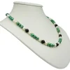 Kette Collier Halskette aus Süßwasser-Perlen & Onyx grün-schwarz-weiß 50cm