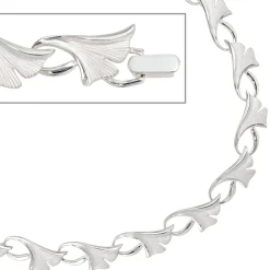 Kette Collier Halskette Ginko Blätter, 925 Silber teilmattiert, 47cm