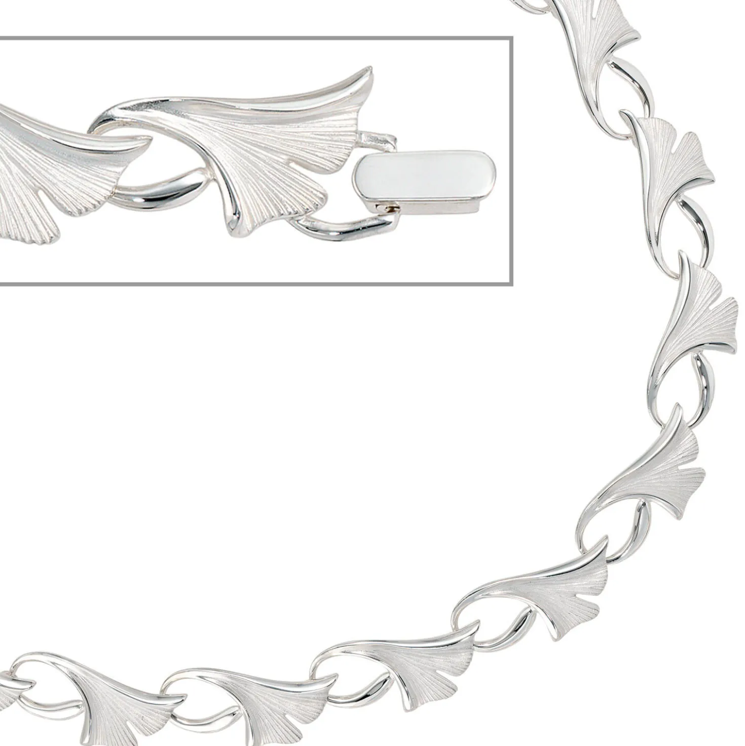 Kette Collier Halskette Ginko Blätter, 925 Silber teilmattiert, 47cm