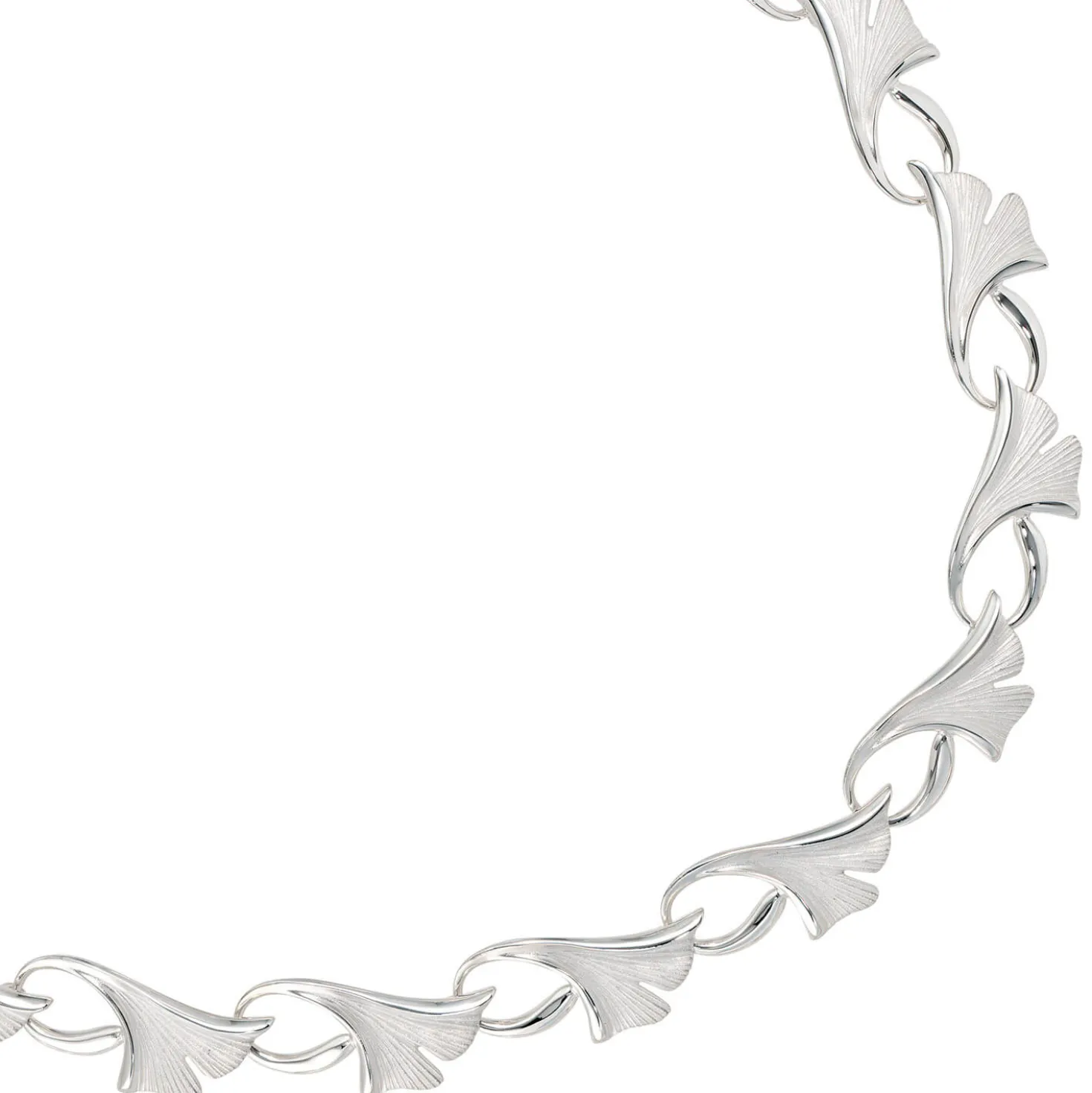 Kette Collier Halskette Ginko Blätter, 925 Silber teilmattiert, 47cm